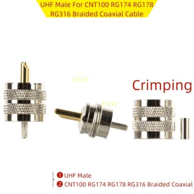 2Pcs PL259 UHF Male Connector For CNT100 RG174 RG178 RG316 Braided Coaxial Cable