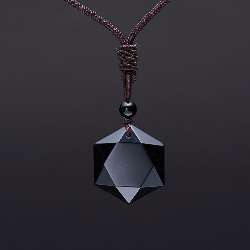 Black Obsidian Natural Stone Pendant Necklaces For Women and Men Cubic...