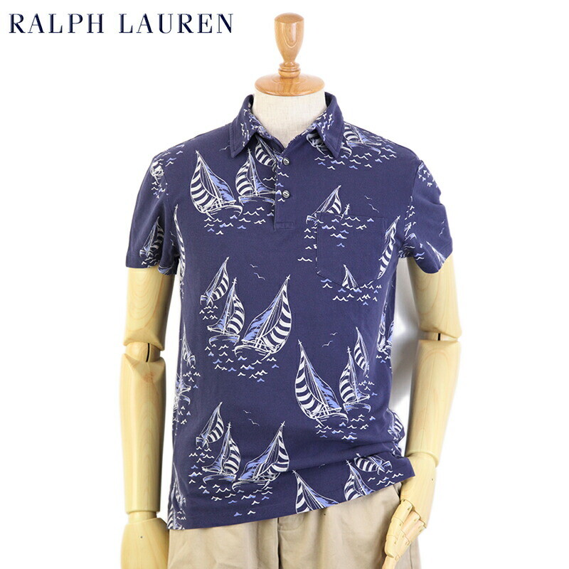 

Polo Ralph Lauren Полулегкая сетчатая рубашка-поло с короткими рукавами Темно-синяя с парусниками, Navy
