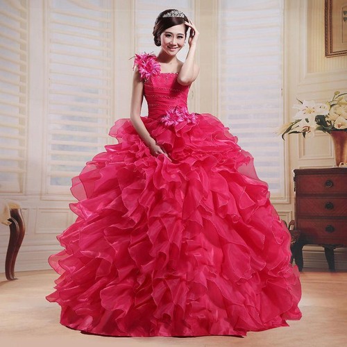 Lady One Shoulder Floral Bride Wedding Dresses Bridal Ball
