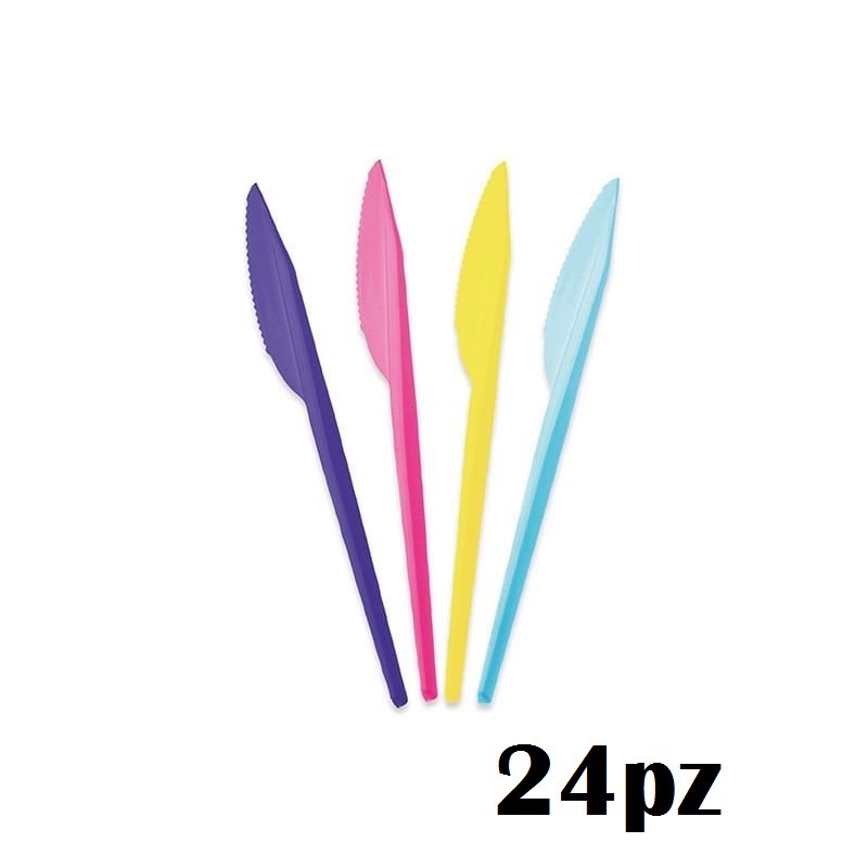 Set 24 Pezzi Coltelli In Plastica Colorati Feste Compleanni Party dfh