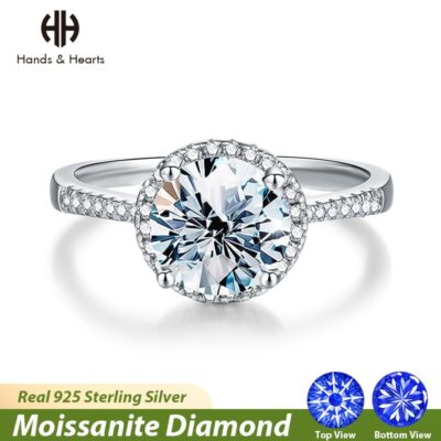 Luxury 1-3CT Moissanite Bridal Round Halo Women Rings Real 925 Sterling Silver