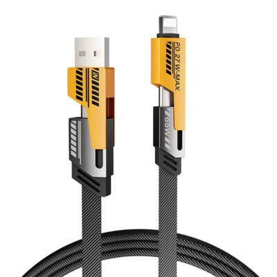 4-in-1 USB TYPE C Cable Flat Braided Anti-Tangle , Multi-Port Fast Phone Charger