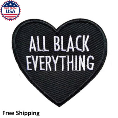 All Black Everything Heart Goth Embroidered Iron-On/Sew-On Patch Applique Motif