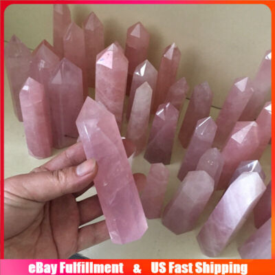 70-90mm Natural Rose Quartz Crystal Point Wand Healing Stone Tower Obelisk Reiki