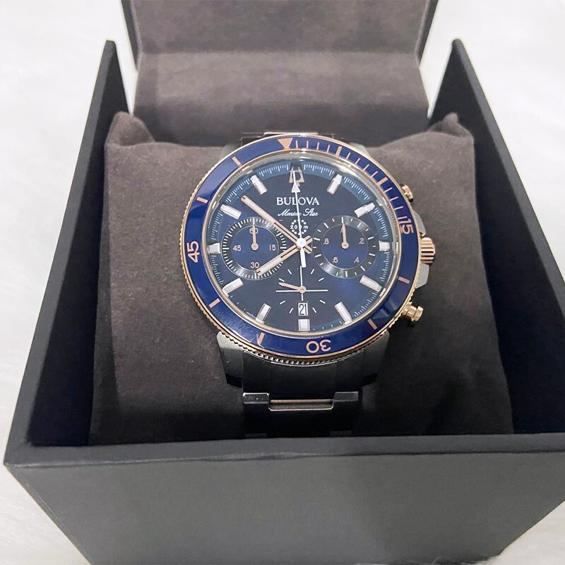 Pre-owned Bulova Series C Blue Dial Marine Star Men 98b301 Chronograph Watch (45mm)