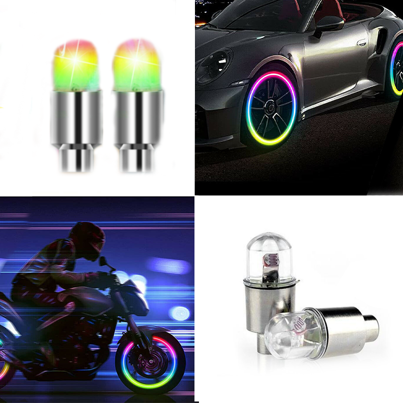 2Pc Car Wheel Tire Air Valve Stem  LED Light Cap Cover Bike Motorcycle Colorful,