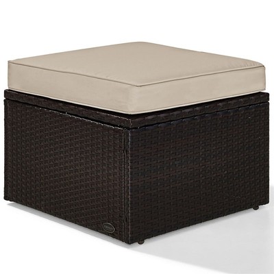 Crosley Palm Harbor Wicker Patio Ottoman in Brown and Sand