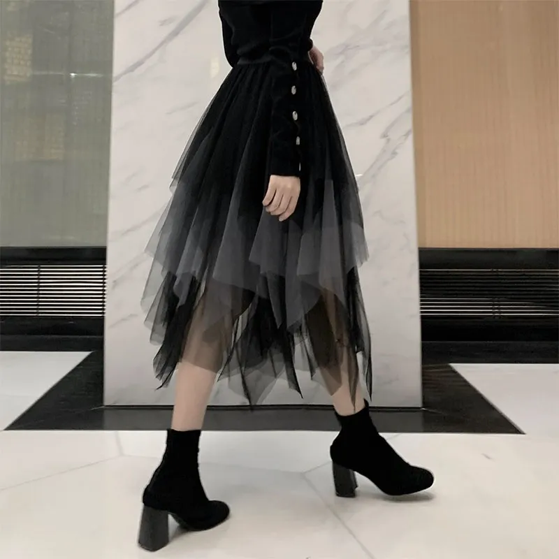 Damen Midi Tüll Tutu Rock Mesh-Gaze Farbverlauf Fairy Party Sommer A-Linie