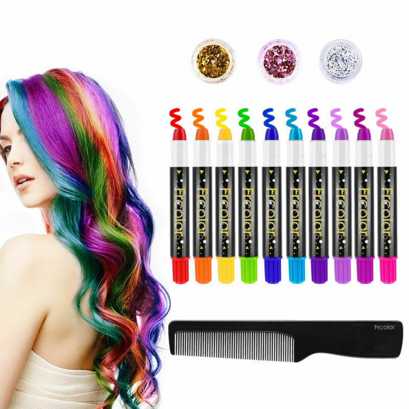 Set Of 10 Hair Chalk Kids Girls Temporary Hair Colour Diy