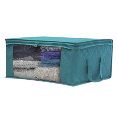 3Pcs Practical Clothes Storage Bags w/ Clear Window, Double Zippers Storage Bins