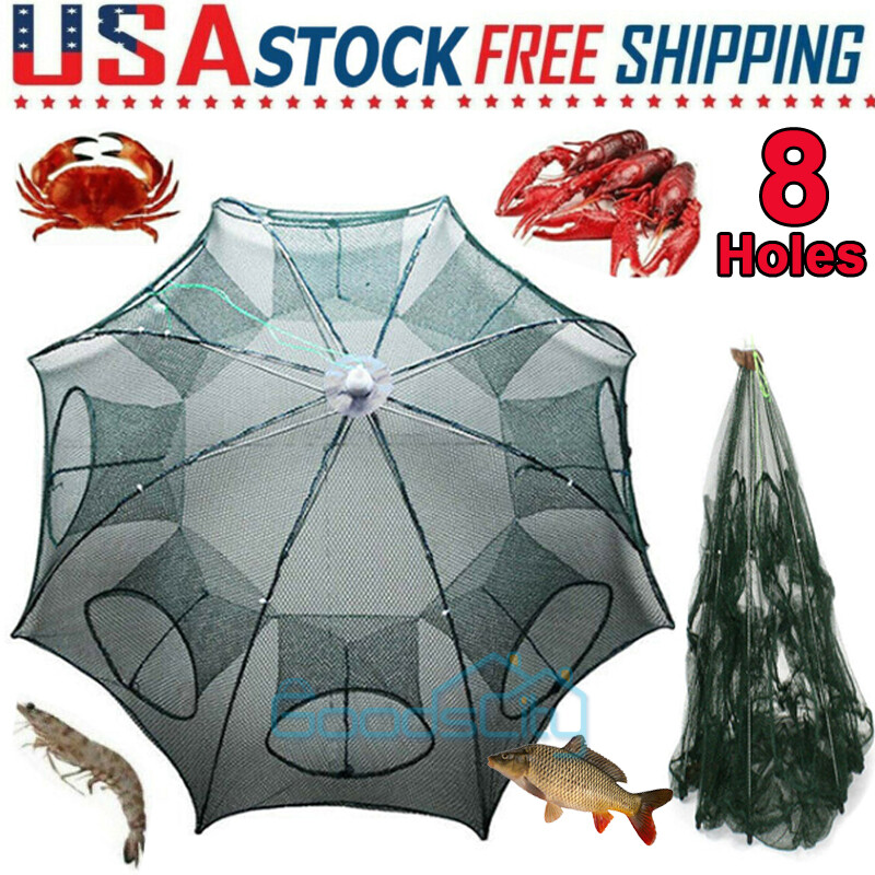 Magic Fishing Bait Trap Full Automatic Folding Shrimp Cast Cage Crab Fish Net US