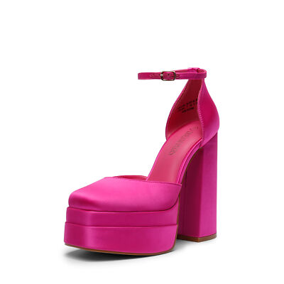 Women High Chunky Platform Heel Ankle Strap Square Toe Wedding Party Pump Shoes