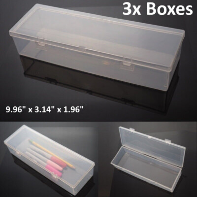 3x pcs - Large Clear Plastic Storage Container Box Hinged Lid Crafts Markers 