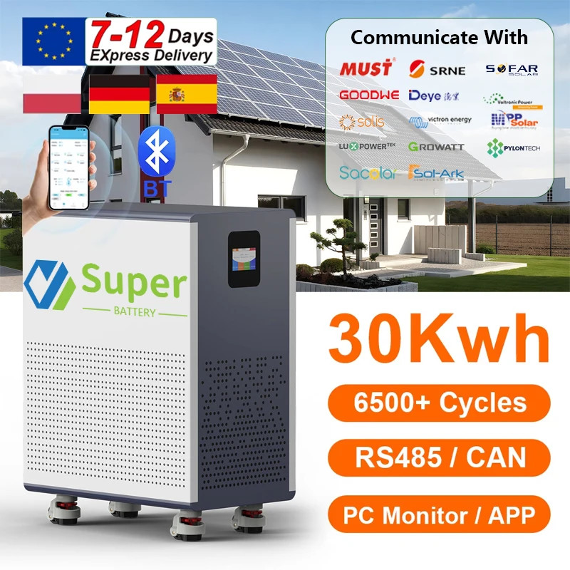 LiFePO4 48V 600Ah 30Kwh Battery Pack 6500+ Cycles Bluetooth BMS Solar AKKU 51.2V