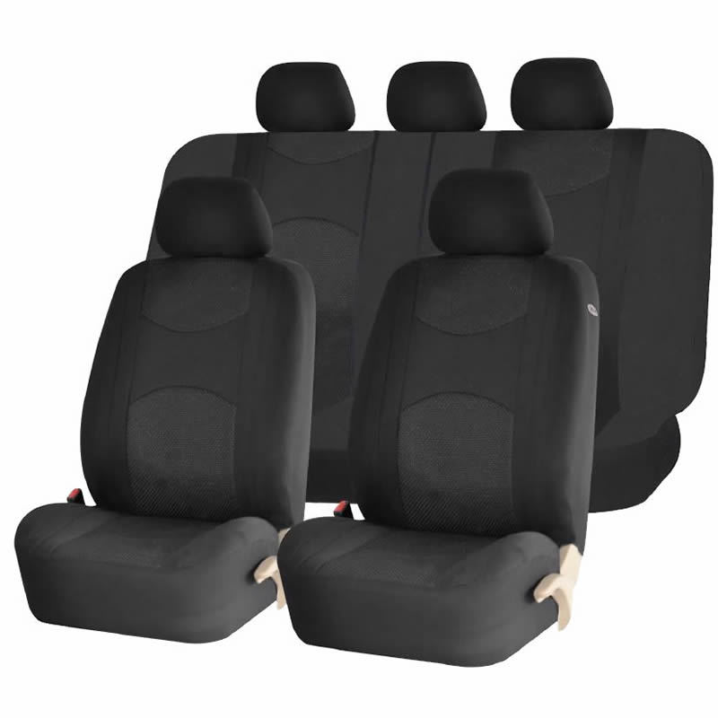 Solid Black Poly Mesh Split Bench Seat Covers Combo For Trucks