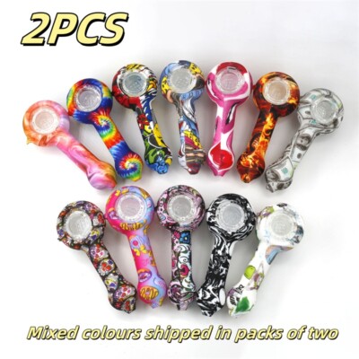 2PCS 9 Holes Cartoon Glass Bowl Silicone Manual Bong US Seller Mixed Colours