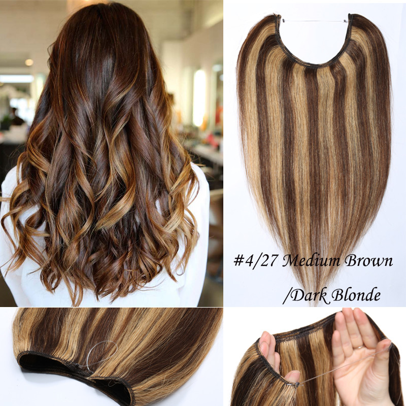 100% Remy Human Hair Extensions Invisible Headband Wire Hidden Weft Hair Blonde