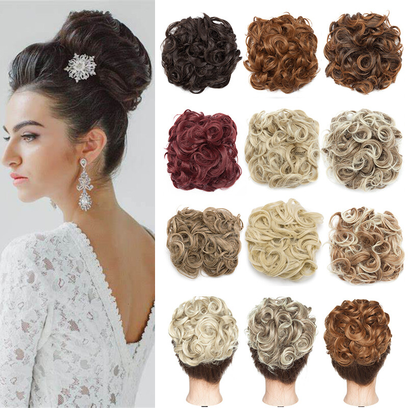 Large Wedding Messy Bun Hair Extension Elastic Real Curly
