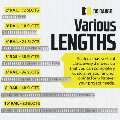 DC Cargo E Track Tie Down Rails 8 ft Zinc-Coated Galvanized Steel E-Track 1-pack