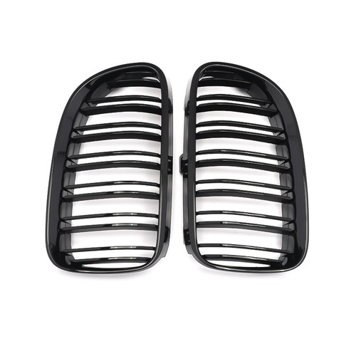 FOR BMW 3 SERIES E92 E93 2010-2013 LCI KIDNEY GRILLE GLOSSY BLACK DUAL SLATS