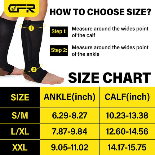 Copper Zipper Compression Socks Support Graduated Stockings Women Mens 20-30mmHg