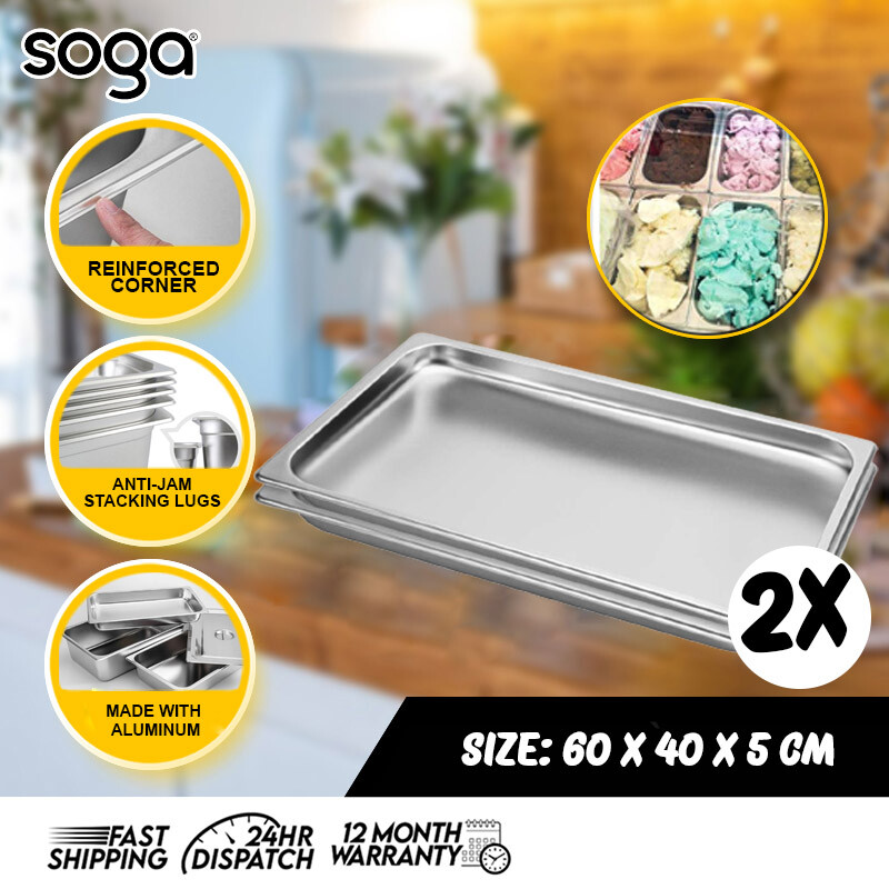 SOGA 2 Pack Aluminium Baking Pan Gastronorm Tray 60x40x5cm