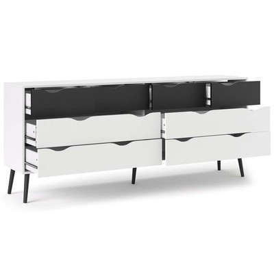 Tvilum Diana 8 Drawer Double Dresser in White and Black Matt