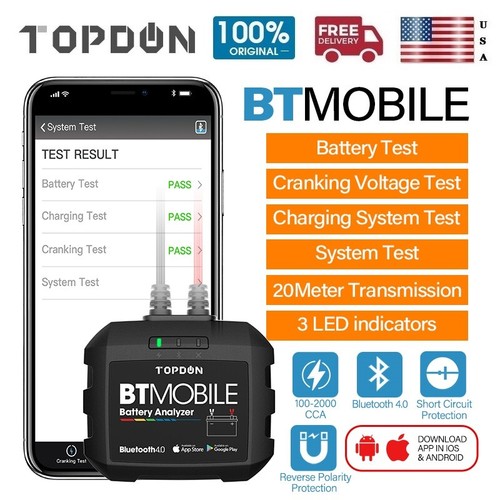 Topdon Bt Mobile Car Bluetooth Wireless Battery Tester Charging