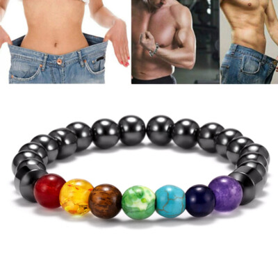 Natural Bead Stone Magnetic Hematite 7 Chakra Bracelet Bangle Healing Diffuser