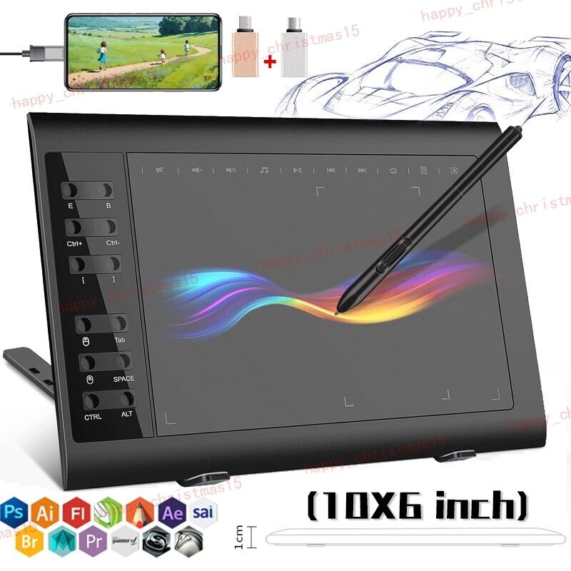 10x6 inch Digital Drawing Tablet HD Screen Graphics tablet with