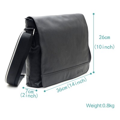 TIDING MEN'S NAPPA LEATHER BLACK SATCHEL SHOULDER MESSENGER BAG DOCUMENT 13" LAPTOP BAG