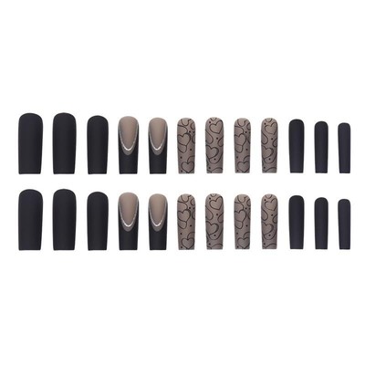 Press on Nails Long Coffin Black Love Long Press on Nails Square French Fake ...