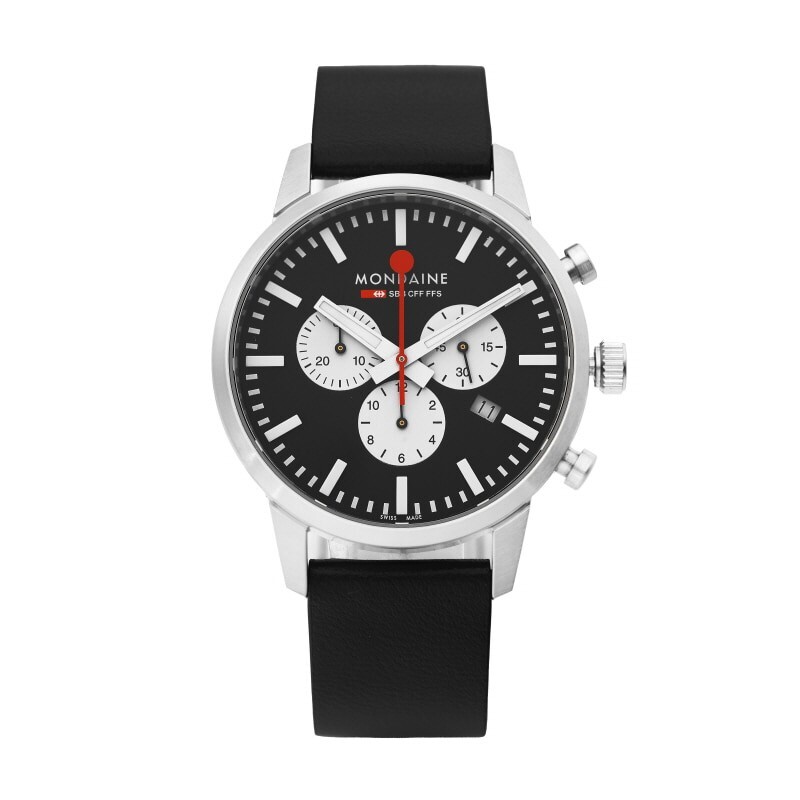 Pre-owned Mondaine Original  Quartz Watch Men 41mm 5atm Leather Band Chronograph Swiss Made