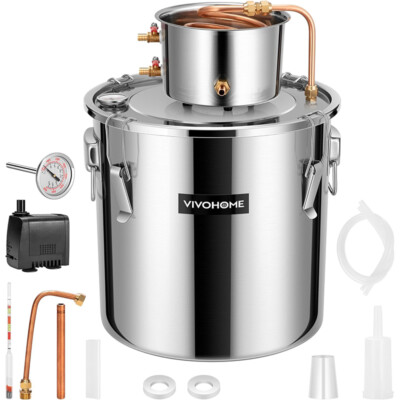 8 Gal Water Alcohol Distiller 3Pot Moonshine Still Wine Brewing Kit & Water Pump
