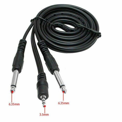 Twin Male ¼ inch Mono Jack to Stereo 1/8 3.5mm Audio Connector 1.5m Cable Lead