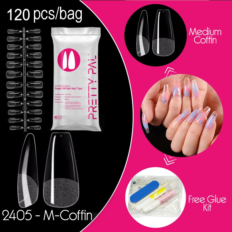 120pcs Medium Coffin Soft Gel False Nail Tips Semi-Frosted Soak Off Fake Nails