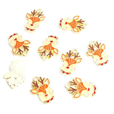 10Pcs Cartoon Christmas Deer Enamel Charms Christmas Mood Decor DIY Holiday Neck