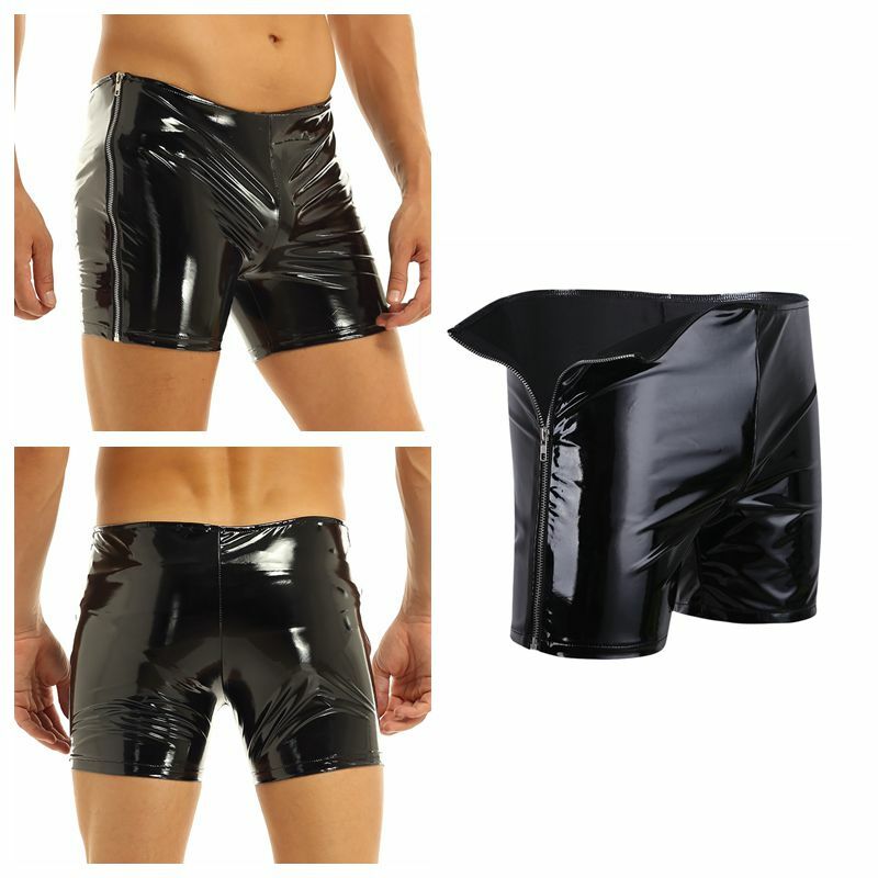 Men's latex sexy Rubber Shorts Zipper cuir Hot Boxer Pantalon Court