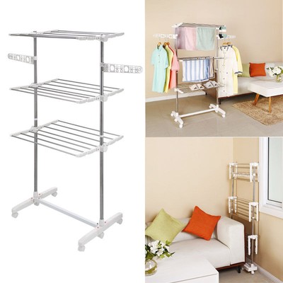 Stainless 3Tiers Hanger Drying Rack Laundry Clothes Folding Dryer Indoor...