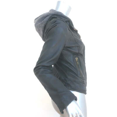 Pre-owned Doma Zip-out Hood Leather Jacket Black Size 0