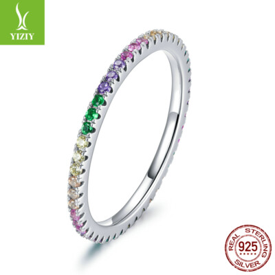 Authentic 925 Sterling Silver European Rainbow Rings For Fashion Women Girls NEW