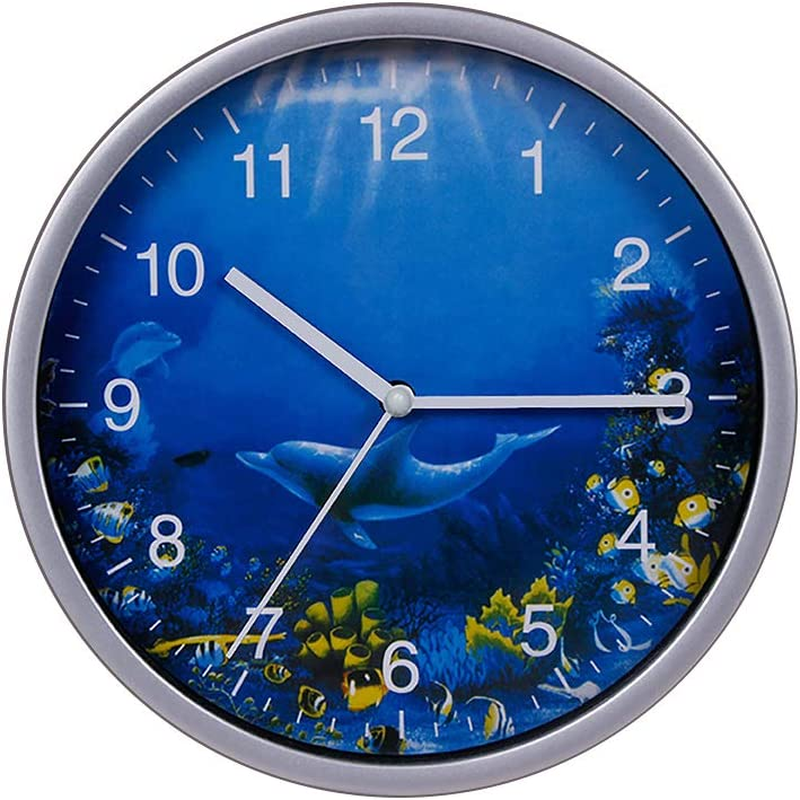 Wall Clock Silver, 8 Inches Silent Non-Ticking Quartz, Ocean