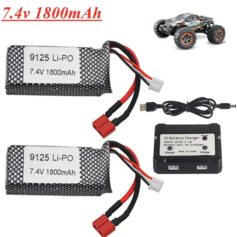 2 Batterie Li-po 7.4V 1800mAh 25C Con Spina T Per WLTOYS A959-B, A969-B, K929-B, 144001