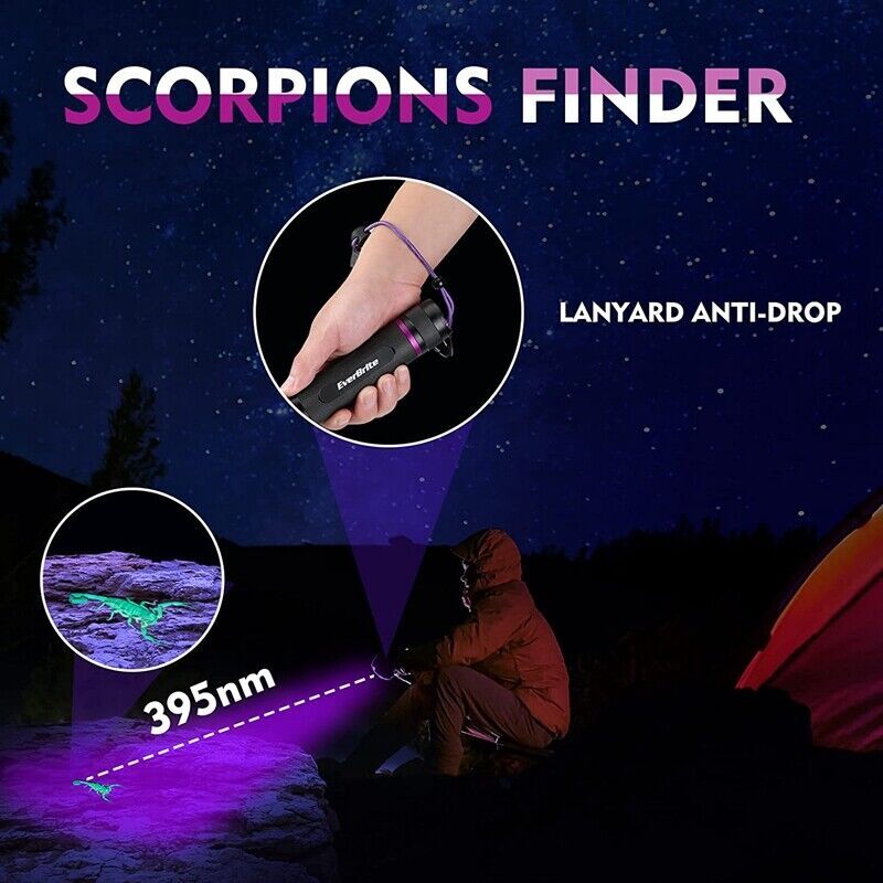 EverBrite 128 LED Black Light Flashlight UV Flashlights 395 nm Ultraviolet Light