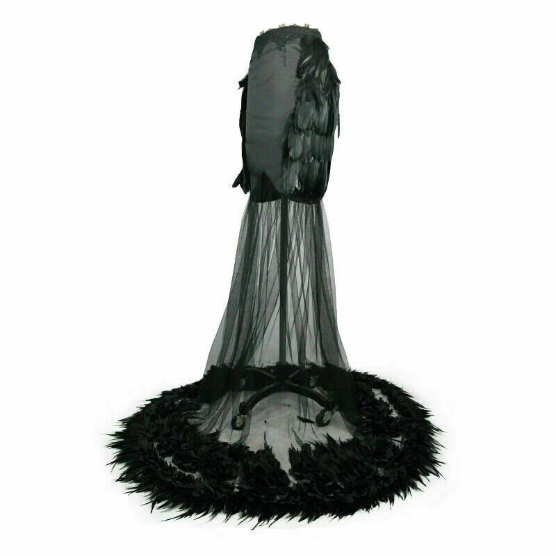 Pre-owned Eva Lady Elegant Gothic Floor-length Women Black Party See-through Feather Skirt