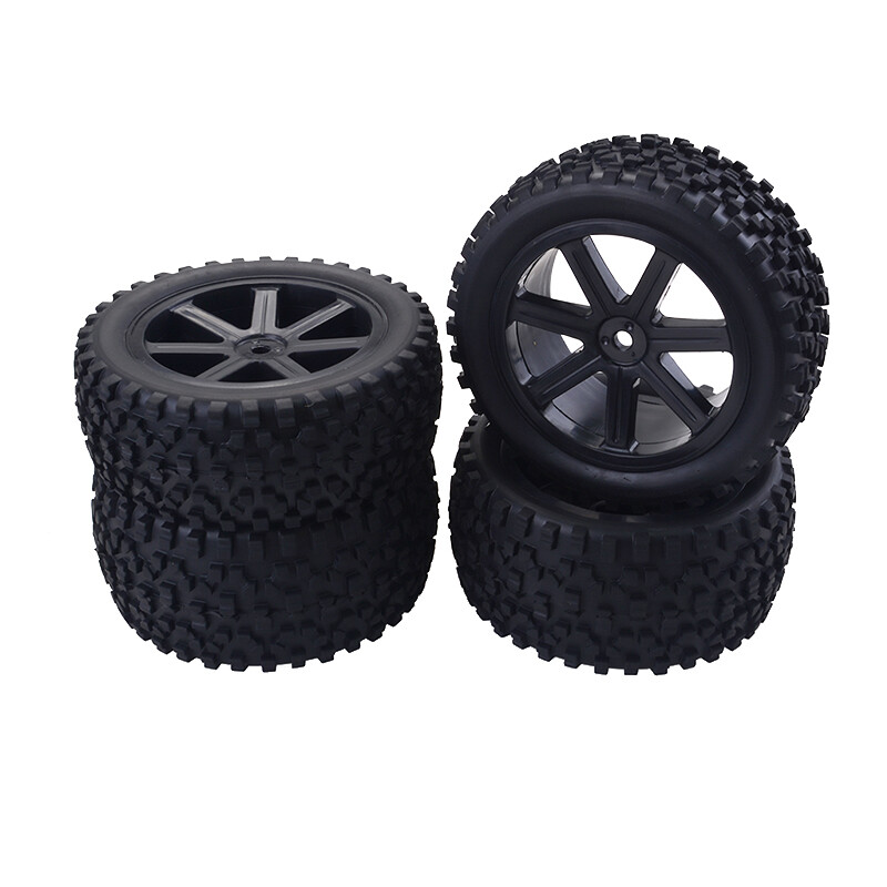 Front Rear Tires Wheels Set 12mm Hex Hubs For RC 1/10 Off Road Buggy Car Black