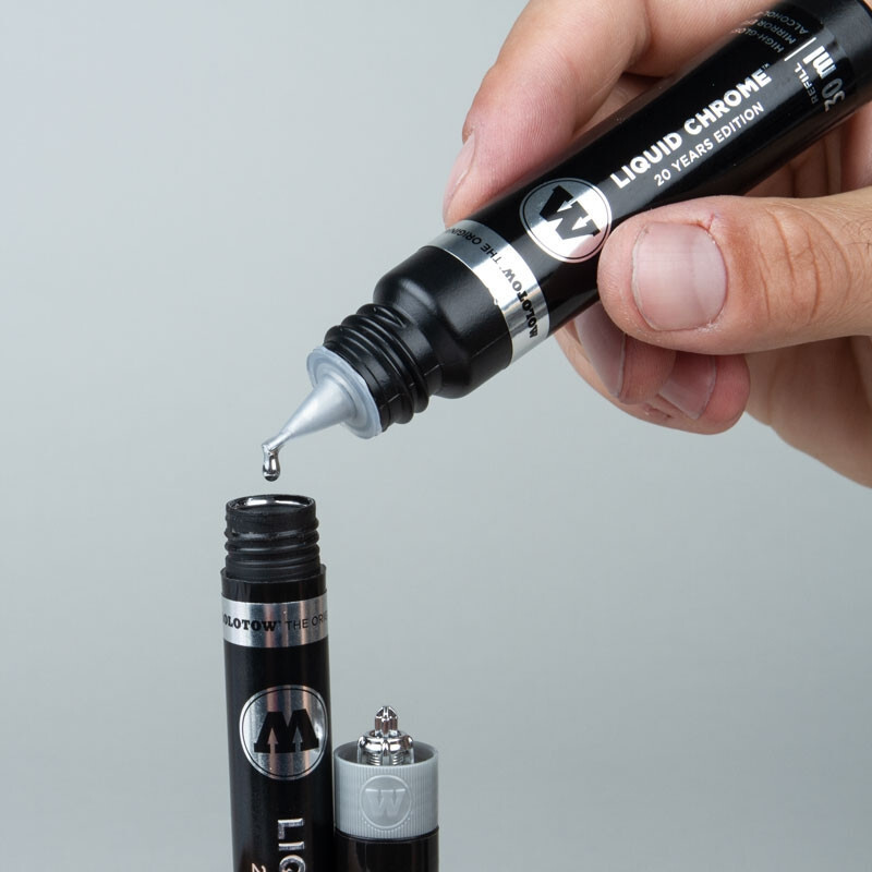 Molotow Liquid Chrome Pen Range - Metallic Silver Mirror Effect Pump Marker