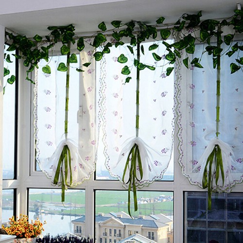 Flower Roman Curtains Kitchen Balloon Shades Cafe Rustic Sheer