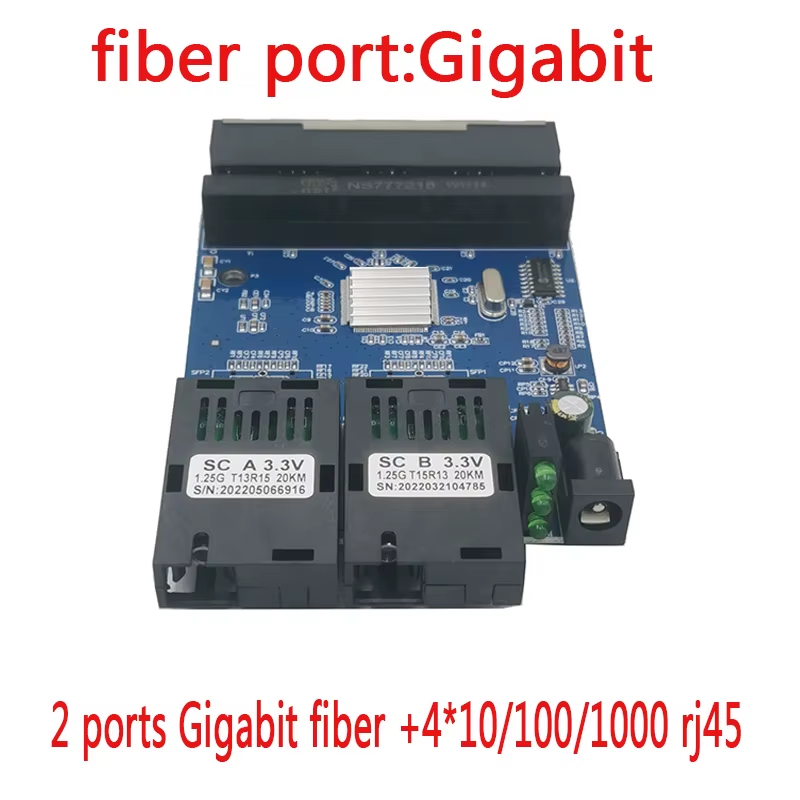 10/100/1000M switch 4 RJ45 UTP 2 SC Gigabit Fiber Optical Media Converter 2SC 4